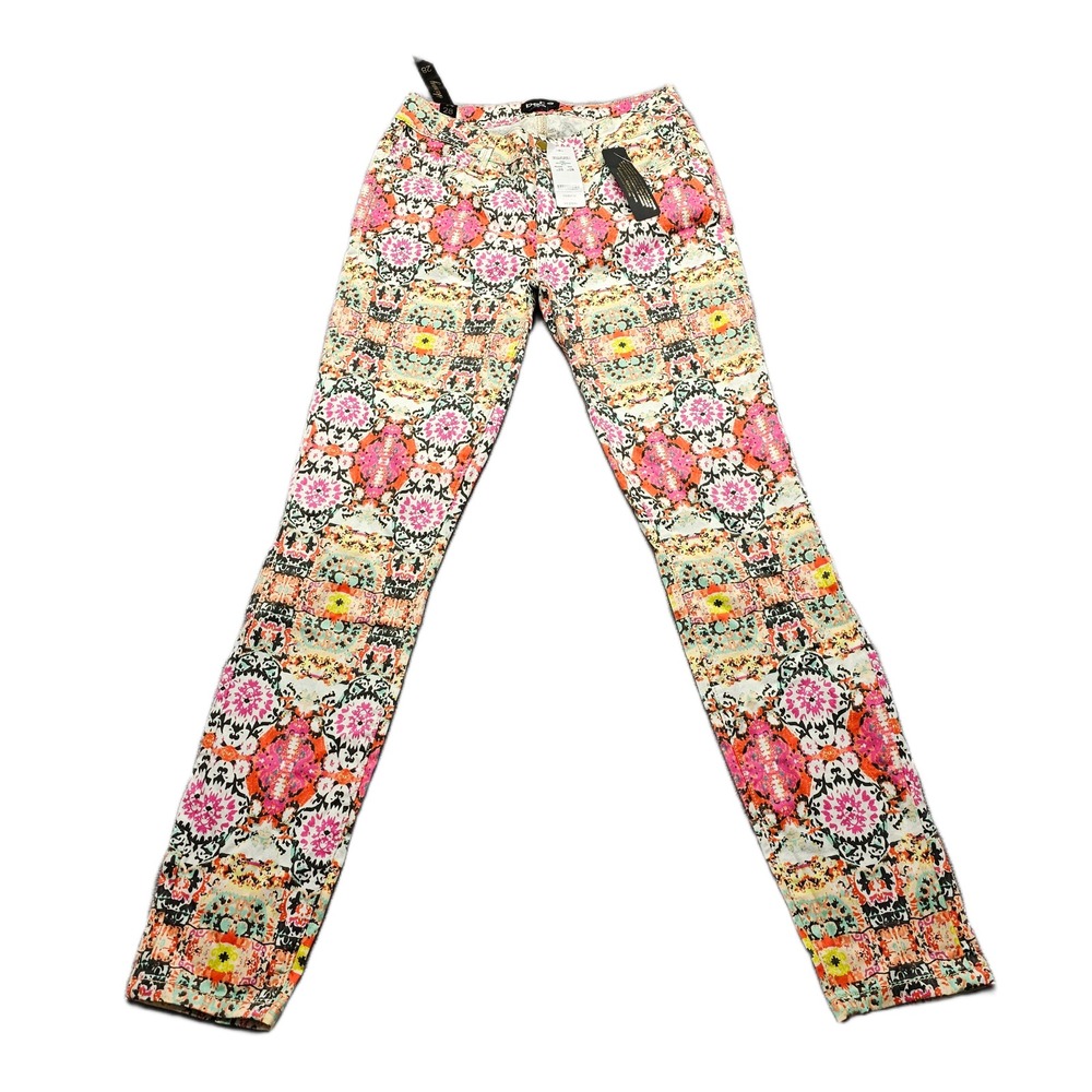 Bebe Printed Flirt Skinny Pants Womens 28 Multi Kaleidoscope 5-Pocket Outdoor